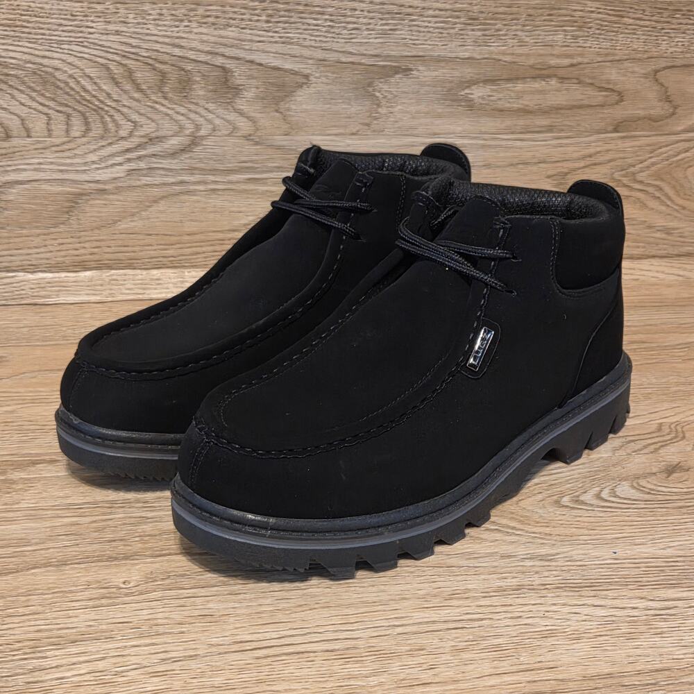 Lugz Fringe Chukka Boots Black Faux Nubuck Mens Size 12 Ankle Boot Lug Sole